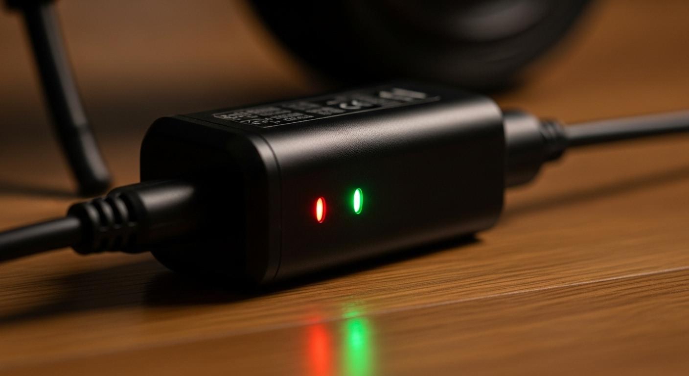 Defektes E-Scooter Ladegerät mit beschädigtem Stecker